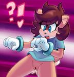  &lt;3 ?! abstract_background anthro blue_eyes blush bottomless brown_hair bump_the_deer cervine clothing deer extraspecialzone eyelashes fan_character female fur gloves hair mammal open_mouth pussy pussy_juice solo sonic_(series) tan_fur 