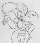  alien big_breasts breasts cleavage clothed clothing female gloves monochrome not_furry praiz smile solo the_wonderful_101 vijounne wide_hips 