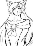  animal_ears arms_at_sides brooch collarbone dress expressionless greyscale imaizumi_kagerou jewelry long_hair mazume monochrome sketch solo touhou unfinished very_long_hair wolf_ears 