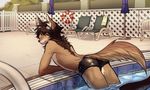  brown_fur brown_hair butt canine clothed clothing eyewear fireflufferz fur gabriel girly goggles hair looking_at_viewer male mammal pool_(disambiguation) poolside smile swimming topless underwear water wolf 