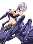  1girl arachne arachnid arthropod bangs bare_shoulders big_breasts bikini blush breast_hold breast_squish breasts carapace chikuishi cleavage clothed clothing detached_sleeves drider elbow_gloves erect_nipples extra_eyes female gloves grin groin hair hair_between_eyes hand_on_own_cheek hand_on_own_face hi_res huge_breasts insect_girl large_breasts lavender_hair midriff monster monster_girl monster_musume monster_musume_no_iru_nichijou multi_limb multiple_eyes multiple_legs navel pelvic_curtain pose purple_hair rachnera_arachnera rachnera_arachnera_(monster_musume) red_eyes red_sclera sharp_teeth shiny shiny_skin short_hair sideboob simple_background skindentation smile solid_eyes solo spider_girl swimsuit tikuisi underboob white_background 