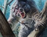  bear claws close-up fangs forest lars_grant-west looking_at_viewer magic_the_gathering mammal official_art open_mouth reaching_towards_viewer roaring scar sharp_teeth signature solo teeth tree tusks uhoh 