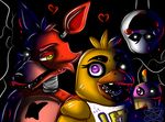  animatronic avian bird canine chica_(fnaf) chicken female five_nights_at_freddy&#039;s five_nights_at_freddy&#039;s_2 fox foxy_(fnaf) glowing glowing_eyes machine male mammal marionette_(fnaf) robot sapphirus video_games 