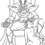  anthro avian azir_(lol) back balls beak breasts butt chair cum cum_inside fellatio female hair hand_on_head human human_on_anthro interspecies ire league_of_legends male male/female mammal monochrome oral orgasm penis quinn_(lol) sex simple_background throne video_games white_background 