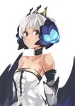  armor armored_dress bare_shoulders blush breasts choker crown deel_(rkeg) dress gwendolyn hair_ornament highres medium_breasts odin_sphere purple_eyes short_hair silver_hair solo strapless strapless_dress 