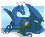  anthro blind blindey blue_scales collar dragon duo feral green_scales kobold larvitar_(artist) lying male scales 