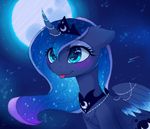  2016 blue_eyes blush crown cutie_mark equine female friendship_is_magic full_moon horn jewelry lyra-senpai mammal moon my_little_pony necklace princess_luna_(mlp) shooting_star solo sparkles star tongue tongue_out winged_unicorn wings 