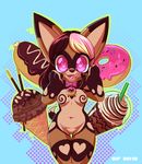  anthro beverage bow breasts canine coffee cute dessert dog doughnut female food fur hair ice_cream mammal open_mouth pink_eyes sif solo thick_thighs thigh_gap tongue wide_hips 