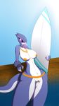  anthro bling breasts bubble_gum chain claws female fish hammerhead_shark marine navel pasties purple_eyes r-mk shark surfboard 