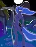  2015 anthro blue_fur blue_hair breasts cutie_mark friendship_is_magic fur hair horn melee_weapon moon my_little_pony nipples nude outside pose presenting princess_luna_(mlp) pussy royalty scythe threewontoo weapon 
