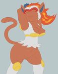  anthro ape areola breasts erect_nipples eyes_closed female fire fur hi_res infernape looking_at_viewer mammal monkey multicolored_fur navel nintendo nipples nude pok&eacute;mon posexe primate pussy red_fur simple_background smile solo video_games voluptuous white_fur wide_hips 
