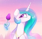  &lt;3 2016 equine female flower friendship_is_magic gold_(metal) hair horn jewelry lyra-senpai mammal multicolored_hair my_little_pony necklace plant princess_celestia_(mlp) solo sparkles winged_unicorn wings 
