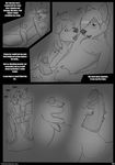  2013 alex angry anthro balls barefoot blue_eyes canine clothing comic cub cum digital_media_(artwork) dog duo english_text erection ethan eyes_closed facial_hair fangs fellatio fur gloebis hi_res humanoid_penis kissing male male/male mammal nude oral paws penis precum sex size_difference text young 