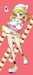  apron asuka_momoko blonde_hair blush comet_(teamon) food green_eyes hat jewelry ojamajo_doremi pillow pudding single_earring skirt smile solo 