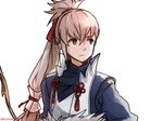  bow_(weapon) brown_eyes fire_emblem fire_emblem_if grey_hair kumakosion long_hair male_focus ponytail simple_background solo takumi_(fire_emblem_if) weapon white_background 