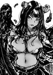  blush breasts carina_(xiaowoo) greyscale horns large_breasts long_hair looking_at_viewer monochrome navel original solo wings 
