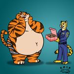  benjamin_clawhauser cheetah disney feline male mammal rockytheprocy size_difference stripper_tiger_(zootopia) tiger zootopia 
