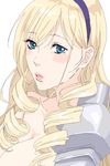  bangs blonde_hair blue_eyes blush breasts celia_kumani_entory cleavage collarbone curly_hair drill_hair hairband lips long_hair looking_at_viewer nude open_mouth parted_bangs parted_lips solo sumitan walkure_romanze 