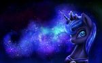  2015 9de-light6 blue_eyes blue_fur blue_hair crown equine female feral friendship_is_magic fur glowing hair hi_res horn jewelry looking_at_viewer mammal my_little_pony necklace portrait princess_luna_(mlp) sky solo star winged_unicorn wings 