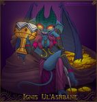  bag big_ears big_horns blue_scales breasts clothing coin corset demon ear_piercing female glowing glowing_eyes goblet ignis imp invalid_color invalid_tag jessica_anner piercing scales wings 