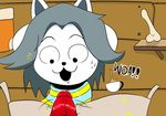  :3 animated cardboard_box clothing davidsanchan dialogue disembodied_penis drooling english_text faceless_male female fur grey_hair hair male open_mouth penis saliva shirt solo_focus tea_cup tem temmie_(undertale) text undertale vein video_games white_fur wide_eyed 
