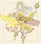  cross-laced_clothes detached_sleeves dress flower food_themed_clothes full_body hanakagari hexagon high_heels holding honey_lemon_cake layered_dress lolita_fashion long_hair long_sleeves looking_at_viewer original outstretched_arm personification pocketland rod rose silver_hair smile solo staff striped striped_dress tiara wand yellow_dress yellow_eyes yellow_flower yellow_rose 