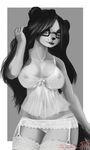  anthro areola bear breasts chanrom clothing eyewear female garter glasses invalid_tag looking_at_viewer mammal monochrome nightgown nipples panda panties simple_background smile solo three-quarter_portrait underwear 