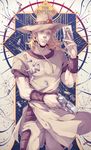  blonde_hair blue_eyes card character_name cigarette cowboy_hat cracked_wall emperor_(stand) finger_on_trigger hat hol_horse holding holding_card jojo_no_kimyou_na_bouken long_hair male_focus shell_casing smoking solo stand_(jojo) stardust_crusaders tarot the_emperor wenny02 wristband 