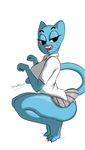  anthro blue_fur butt cat clothed clothing feline female fur kneeling licking licking_lips looking_over mammal mature_female mother nicole_watterson panties parent shimille skirt solo the_amazing_world_of_gumball tongue tongue_out underwear 