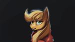  2015 applejack_(mlp) black_background blonde_hair clothing earth_pony equine female feral freckles friendship_is_magic fur green_eyes hair hi_res horse looking_at_viewer mammal my_little_pony orange_fur paperdrop pony portrait simple_background smile solo 