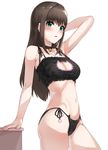  arm_support arm_up bell bell_choker black_bra black_panties blush bra breasts brown_hair cat_cutout cat_ear_panties cat_lingerie choker cleavage cleavage_cutout earrings from_side green_eyes hand_behind_head idolmaster idolmaster_cinderella_girls jewelry jingle_bell kfr looking_at_viewer medium_breasts meme_attire navel necklace open_mouth panties shibuya_rin side-tie_panties simple_background solo underwear underwear_only white_background 