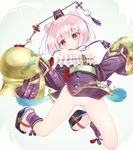  :o ankle_wrap atelier_(series) atelier_sophie bare_shoulders breasts clog_sandals cornelia_(atelier) dalachi_(headdress) feathers gplnbeat hat highres japanese_clothes kimono nipples no_panties obi pelvic_curtain pink_hair pussy red_eyes sandals sash short_kimono sleeves_past_wrists small_breasts solo tassel wide_sleeves 
