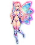  breasts elbow_gloves fairy fairy_wings full_body gloves hands_on_hips large_breasts long_hair looking_at_viewer official_art open_mouth pink_hair red_eyes sennen_sensou_aigis smile solo thighhighs transparent_background uchiu_kazuma wings 