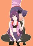  bakemonogatari black_legwear blush highres kanbaru_suruga kuroishi_ringo long_hair looking_at_viewer masturbation monogatari_(series) multiple_girls purple_hair pussy_juice senjougahara_hitagi shiny shiny_skin shorts skirt squatting standing thighhighs yuri 