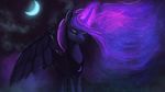  2014 blue_feathers blue_fur blue_hair cloud crying equine eyes_closed feathered_wings feathers female feral friendship_is_magic fur glowing hair hi_res horn jewelry mammal moon my_little_pony necklace paperdrop princess_luna_(mlp) sky solo spread_wings star tears winged_unicorn wings 