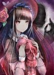  ajin_(sakurai_gamon) bad_id bad_pixiv_id black_hair black_sclera blood bloody_tears bonnet flower gothic_lolita highres ibm_(ajin) lolita_fashion long_hair nikek96 original red_eyes rose skull solo 