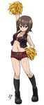 breasts brown_eyes brown_hair cheerleader cleavage girls_und_panzer highres medium_breasts midriff nishizumi_maho pom_poms shift_(waage) short_hair shorts simple_background solo 