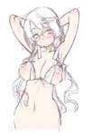  arms_up bra breasts glasses hair_ornament hairclip highres large_breasts long_hair looking_to_the_side navel nipples original sakuya_tsuitachi sketch solo underwear 
