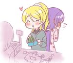  ^q^ ayase_eli blonde_hair blush cash_register cat_cutout cat_lingerie covering_face female_pervert flying_sweatdrops long_hair love_live! love_live!_school_idol_project low_twintails lowres meme_attire money moorina multiple_girls panties pervert purple_hair scrunchie shopping store_clerk tail toujou_nozomi twintails underwear wallet 