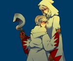  1girl blonde_hair blush final_fantasy gloves height_difference hood robe staff tanokura_mon weapon white_mage white_mage_(fft) 