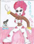  afro breasts clothing dancing dark_skin disco ebony female footwear glass gloves hair letters male mammal mario_bros mask nintendo not_furry pants pink_hair shoes shygirl shyguy solo_focus video_games 