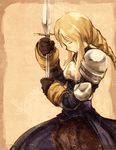  agrias_oaks armor blonde_hair braid final_fantasy final_fantasy_tactics gloves long_hair single_braid solo sword weapon yk-kz 