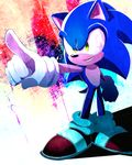  anthro black_nose clothing footwear gloves green_eyes hedgehog male mammal smile solo sonic_(series) sonic_the_hedgehog そらおみ 