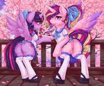  2016 blush butt candy clothed clothed_feral clothing cutie_mark digital_media_(artwork) dimwitdog duo equine feathered_wings feathers female feral food friendship_is_magic hair horn legwear licking lollipop looking_at_viewer mammal multicolored_hair my_little_pony outside princess_cadance_(mlp) purple_eyes pussy tongue tongue_out twilight_sparkle_(mlp) winged_unicorn wings 