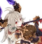  armor covered_navel draph gloves granblue_fantasy grey_hair horns red_eyes solo su_roron thalatha_(granblue_fantasy) 