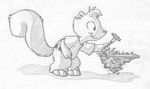  anthro barefoot belt bent_over cel_shading clothing cub earth grass greyscale holding_flower holding_object jeans male mammal mizzyam monochrome nude pants pencil_(artwork) rickie_squirrel rodent shirt side_view smile solo squirrel traditional_media_(artwork) young 