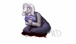  2016 anthro blood breasts caprine clothed clothing cut digital_drawing_(artwork) digital_media_(artwork) dr_zombie female fur goat hi_res horn kneeling mammal nosebleed open_mouth simple_background solo tongue 