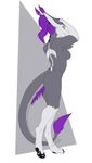  2016 anthro breasts butt claws featureless_breasts female fur grey_background grey_fur hair long_hair looking_at_viewer mammal markings nude pawpads piaa pointy_ears ponytail purple_claws purple_fur purple_hair raised_arm sergal side_boob simple_background smile solo storm_(stormblazer) toe_claws white_background white_fur yellow_eyes 