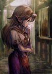  aoki_(fumomo) blue_eyes brown_hair chin_rest cremia long_hair long_skirt neckerchief older pointy_ears skirt skirt_set solo the_legend_of_zelda the_legend_of_zelda:_majora's_mask 