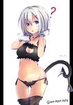  ? animal_ears bell black_legwear blue_eyes blush bra breasts cat_cutout cat_ear_panties cat_ears cat_lingerie cat_tail choker cleavage cleavage_cutout collar gloves hair_ornament hairband hairclip hamakaze_(kantai_collection) jingle_bell kantai_collection large_breasts looking_at_viewer meme_attire navel panties pantyhose short_hair side-tie_panties silver_hair solo tail underwear underwear_only waruwarutsu white_gloves 